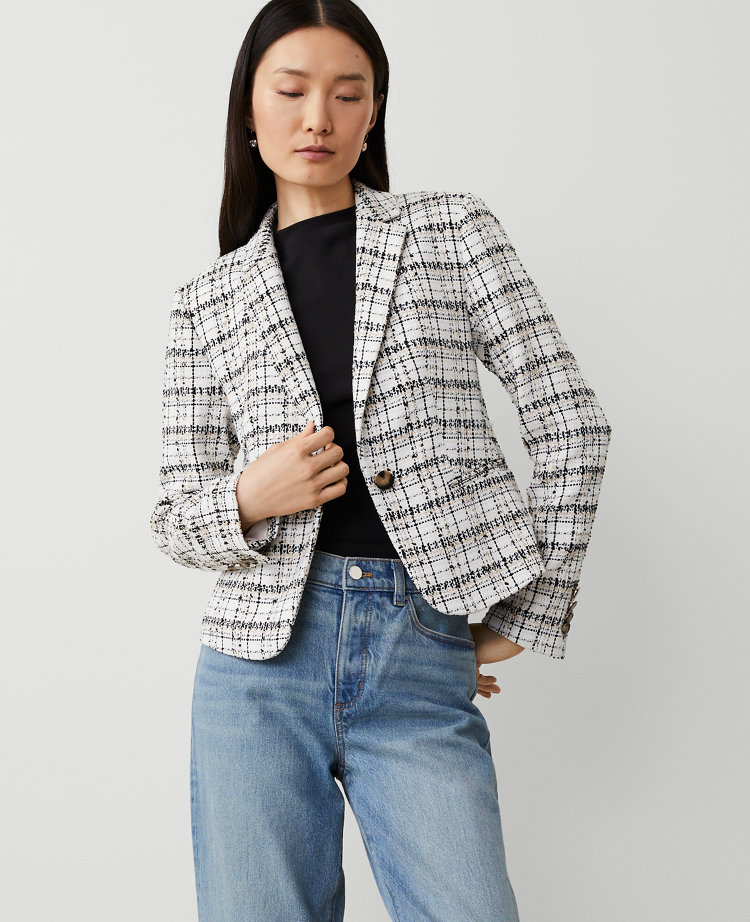 Ann Taylor The Newbury Blazer Plaid Tweed