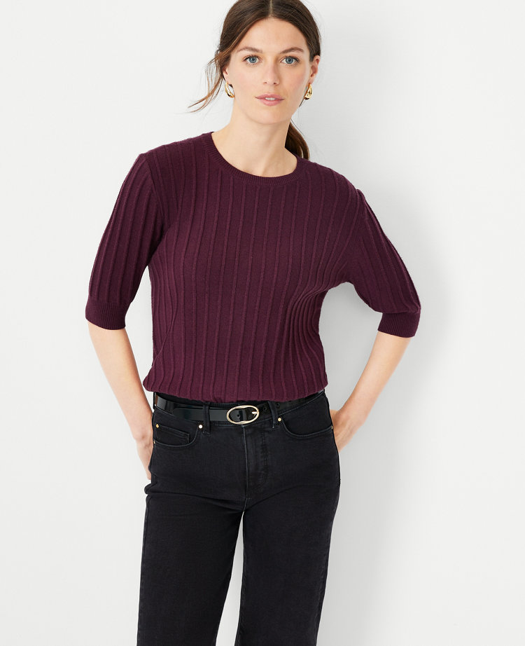 Petite Ribbed Elbow Sleeve Sweater