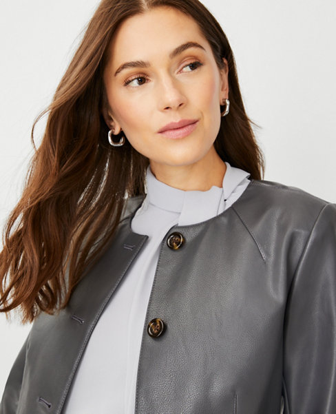 Petite Faux Pebbled Leather Cropped Jacket