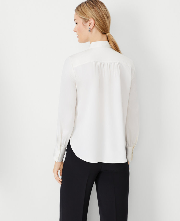 Petite Collared Shirred Yoke Button Down Shirt