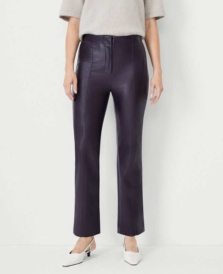 Petite Wide Leg Leather Look Trousers