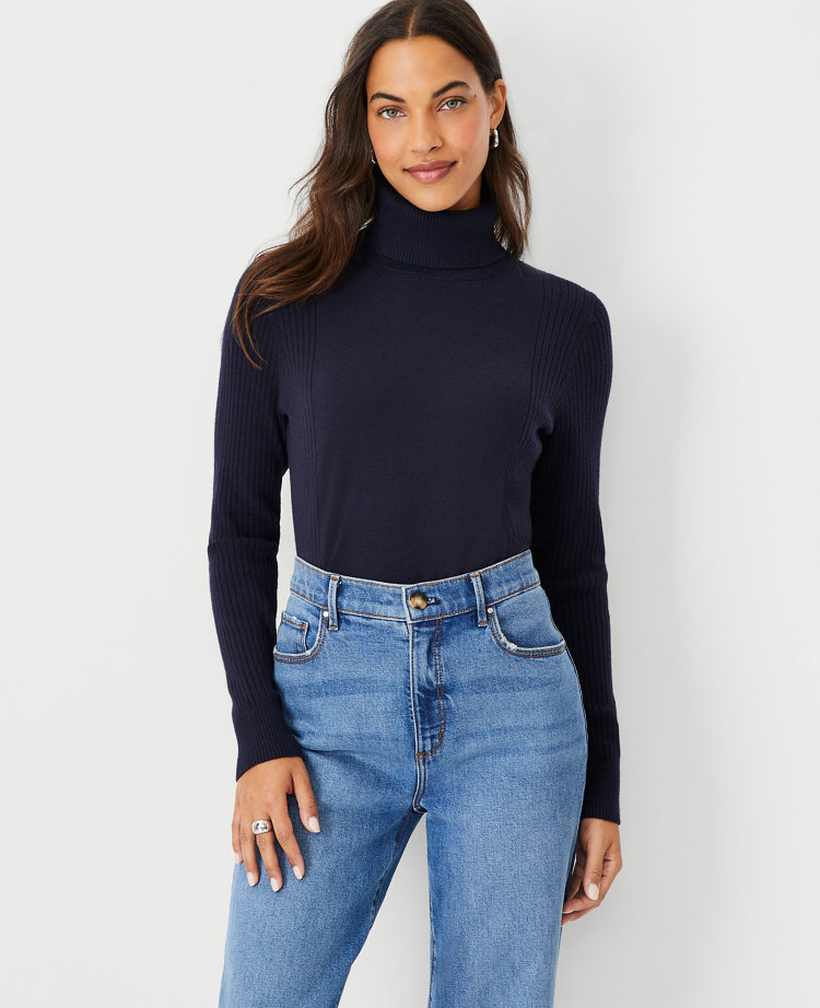 Petite Mixed Ribbed Turtleneck Sweater