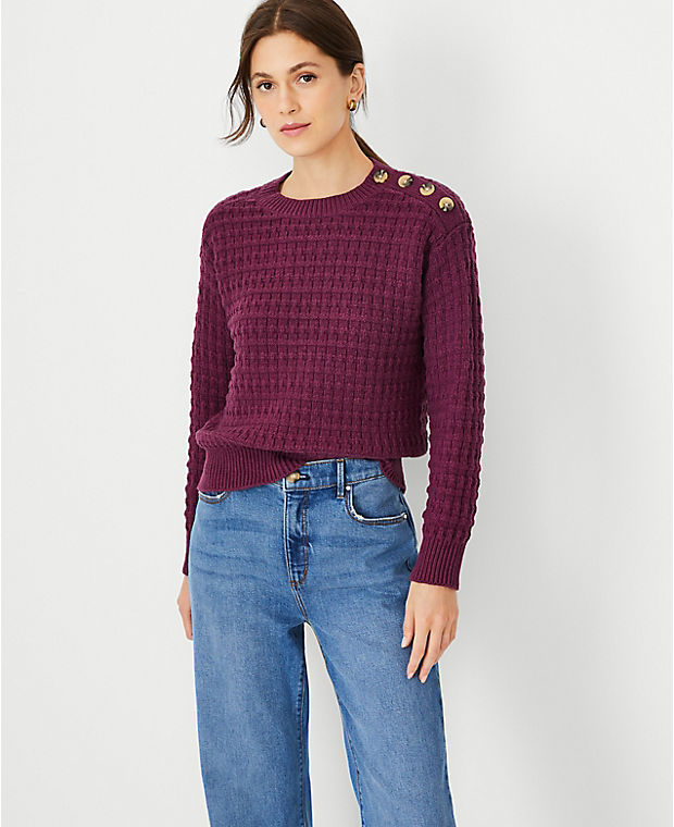 Petite Geo Stitch Shoulder Button Sweater