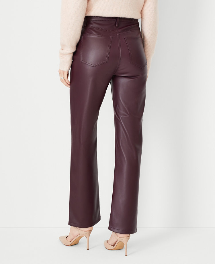 The Petite Five Pocket High Rise Straight Pant in Faux Leather