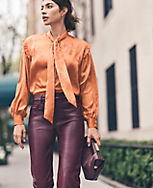 The Petite Five Pocket High Rise Straight Pant in Faux Leather carousel Product Image 5