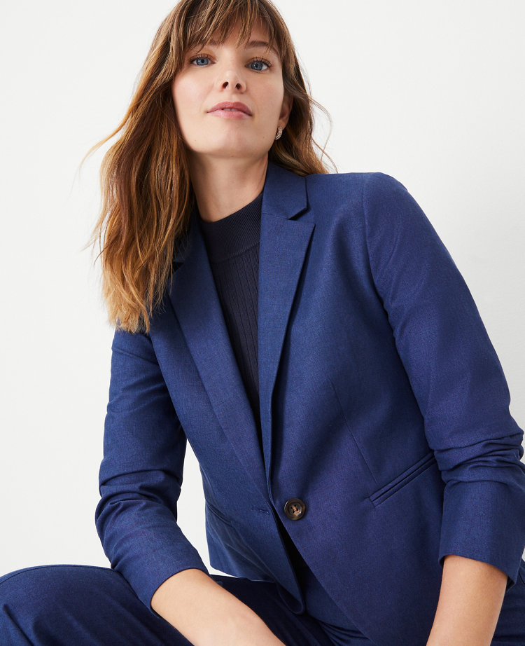 The Petite Relaxed Double Breasted Long Blazer in Twill