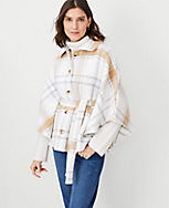 Plaid Button Tie Waist Poncho carousel Product Image 1