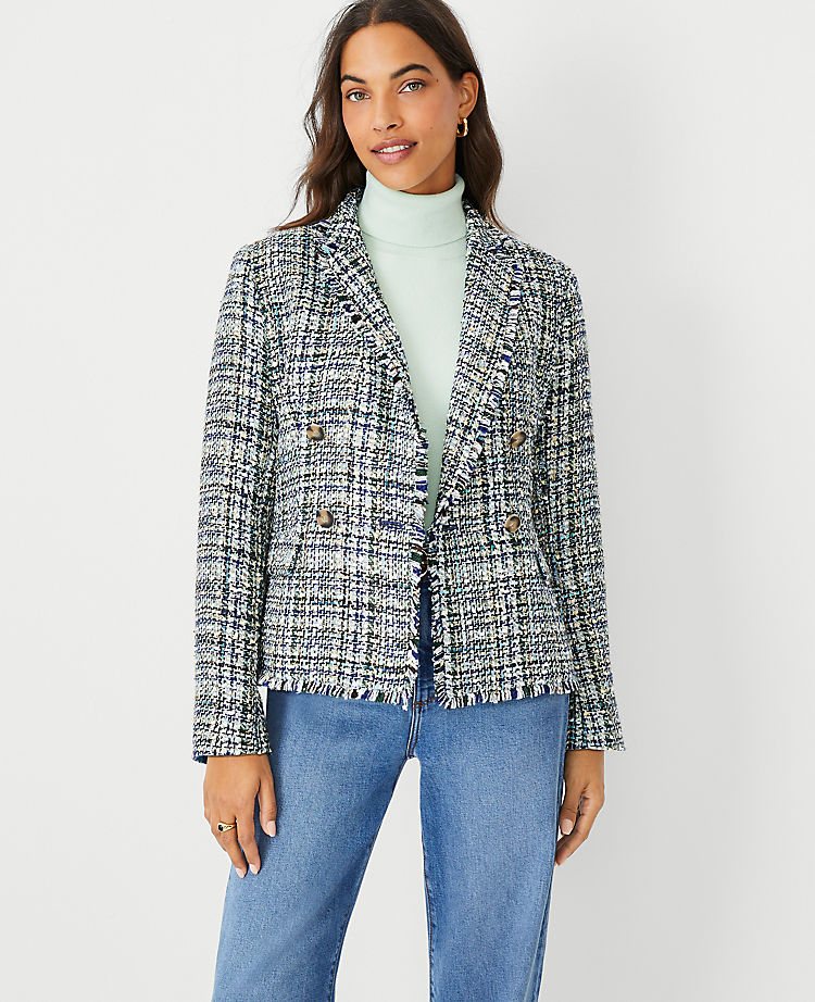 The Petite Tailored Double Breasted Blazer in Shimmer Tweed