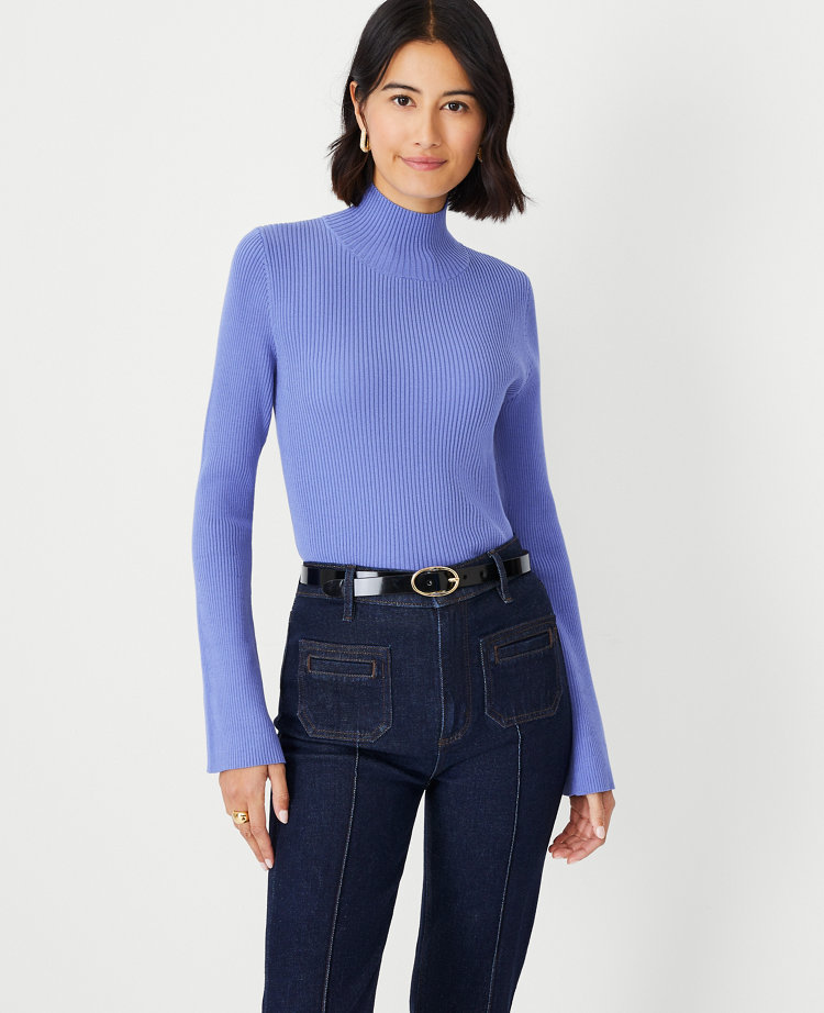 Petite Flare Sleeve Mock Neck Sweater