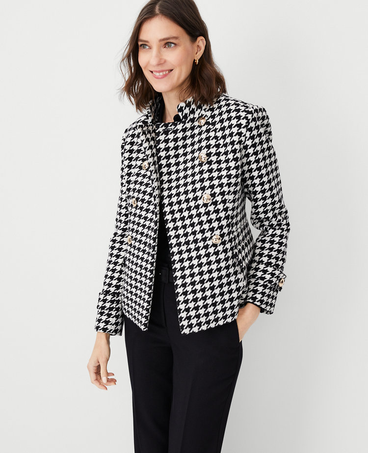 Talbots Women's Petite Black/White Wool Blend Houndstooth Blazer Jacket  Size 10P