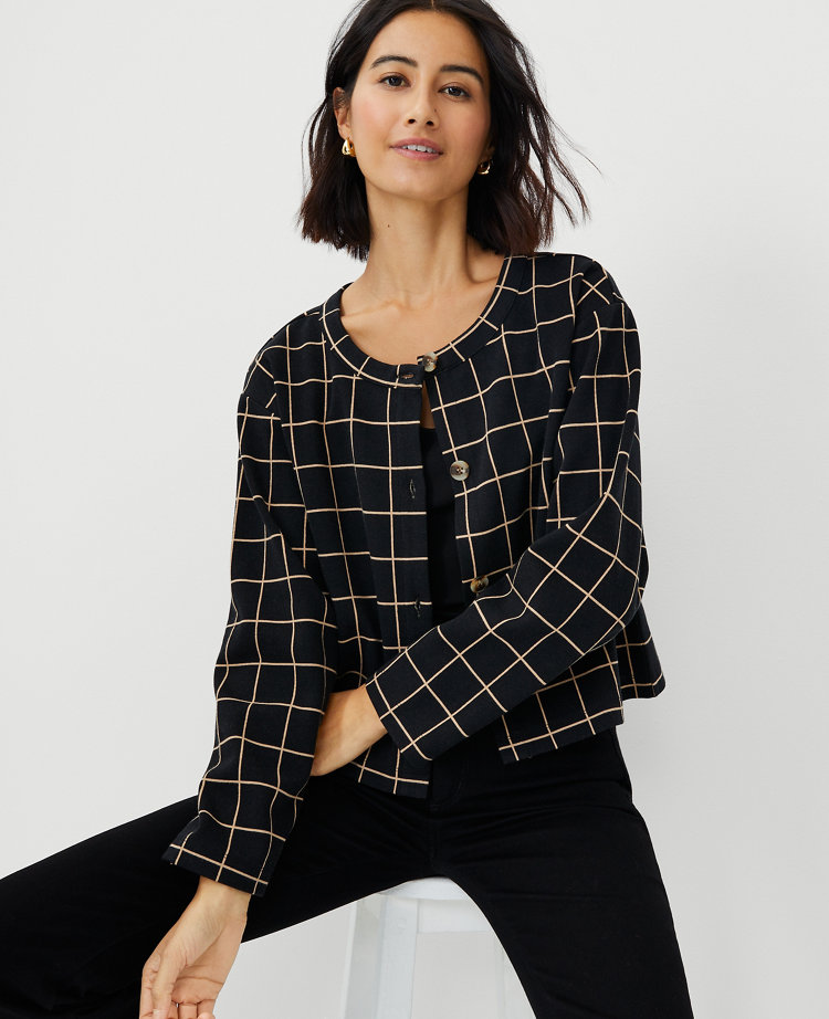 Windowpane Lightweight Knit Jacket