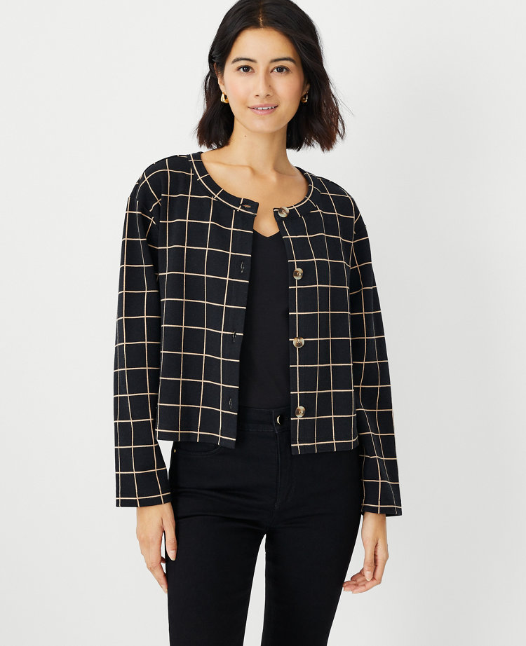 Windowpane Lightweight Knit Jacket
