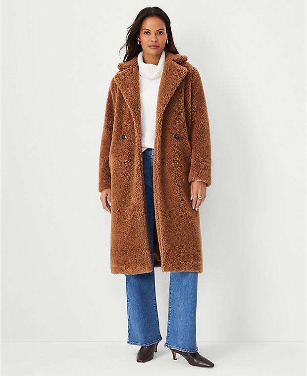 Petite Sherpa Double Breasted Coat