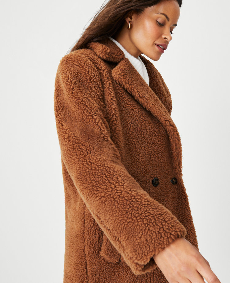 Petite Sherpa Double Breasted Coat