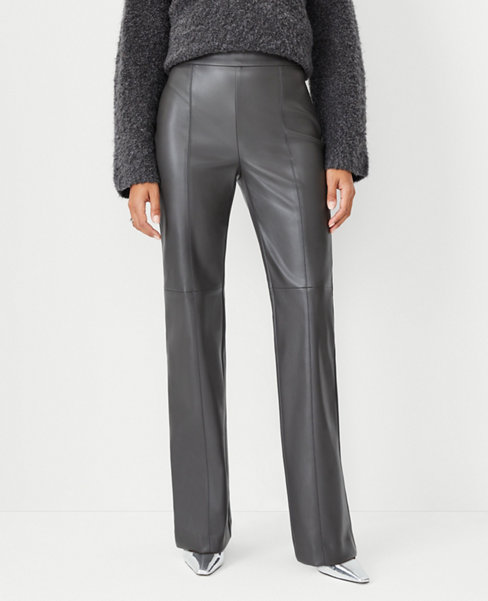 The Petite Seamed Side Zip Trouser Pant in Faux Leather