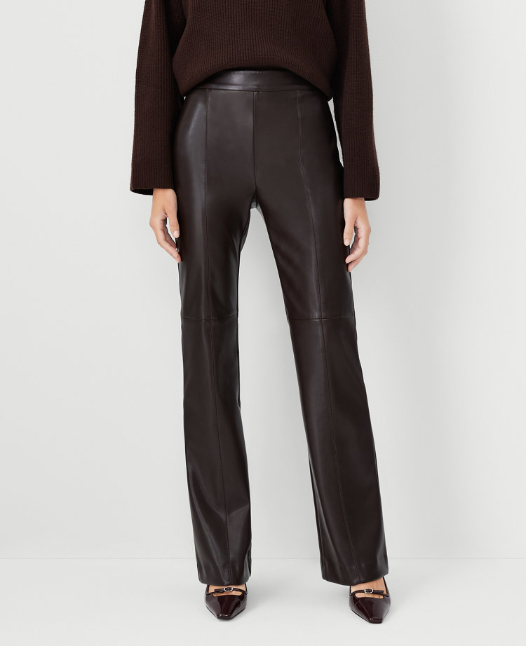 Topshop Petite faux leather straight pants in black
