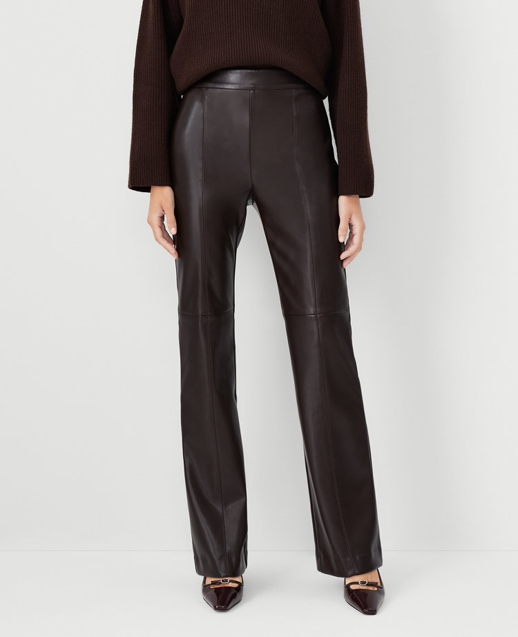 Petite Faux Leather Pull On Trousers in Black