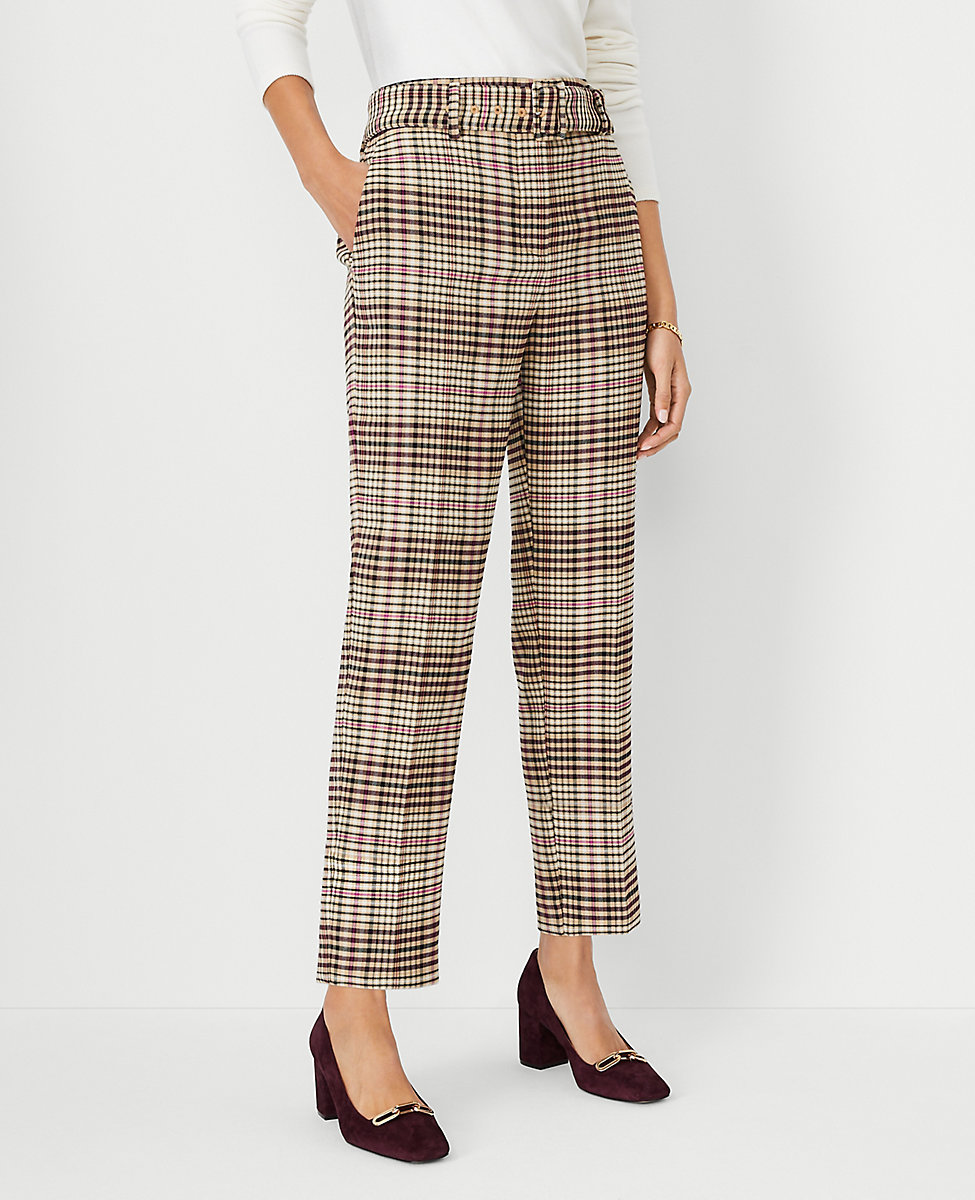 The Petite Belted Taper Pant in Plaid