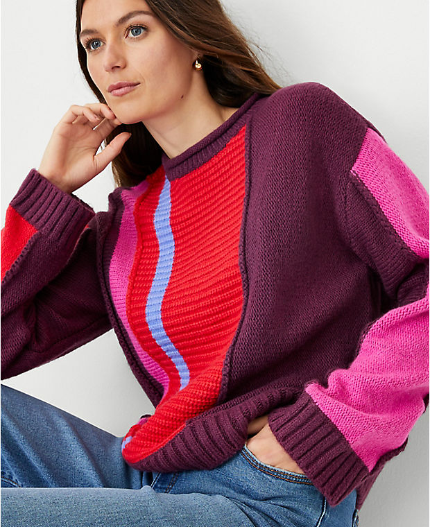 Petite Colorblock Mixed Stitch Sweater