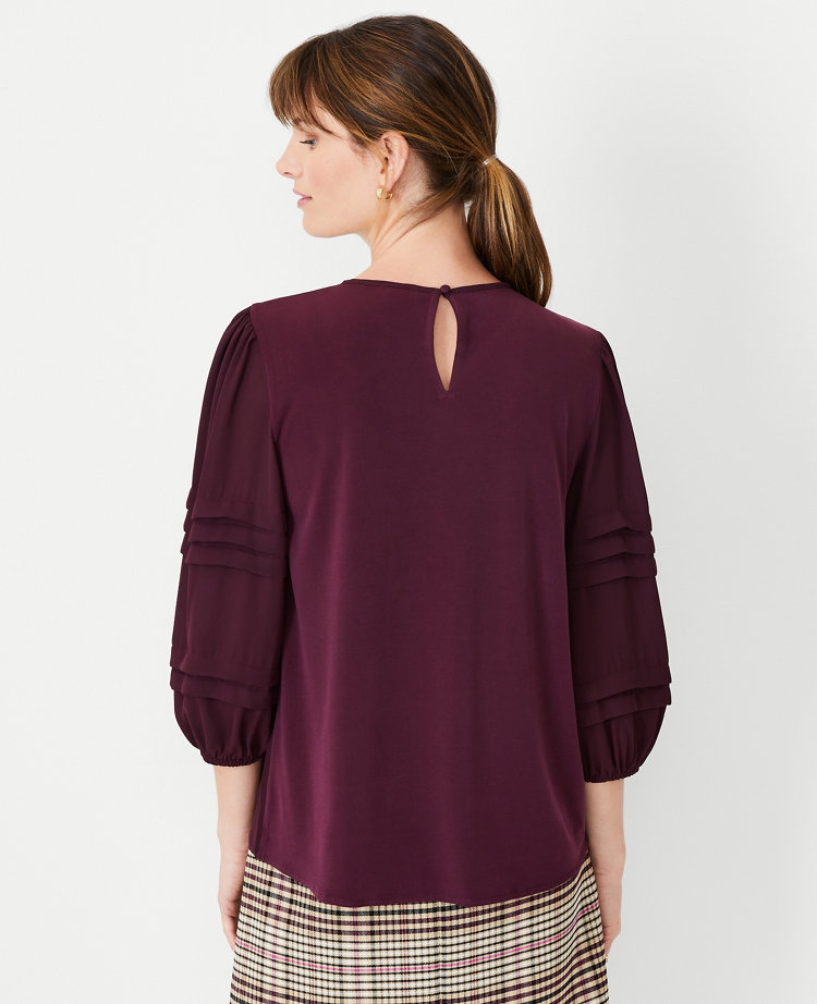 Petite Mixed Media Pleated Top