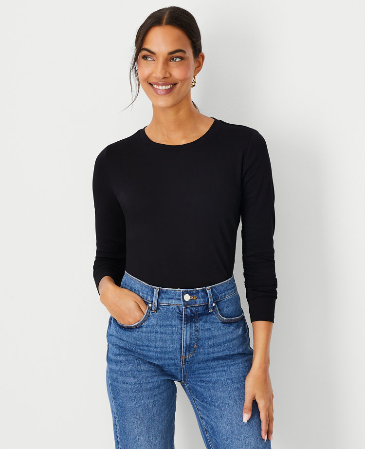 Petite Ribbed Long-Sleeve Crew-Neck Top