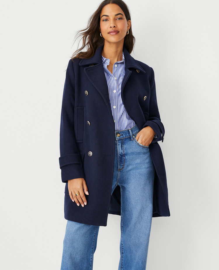 Petite navy shop wool coat