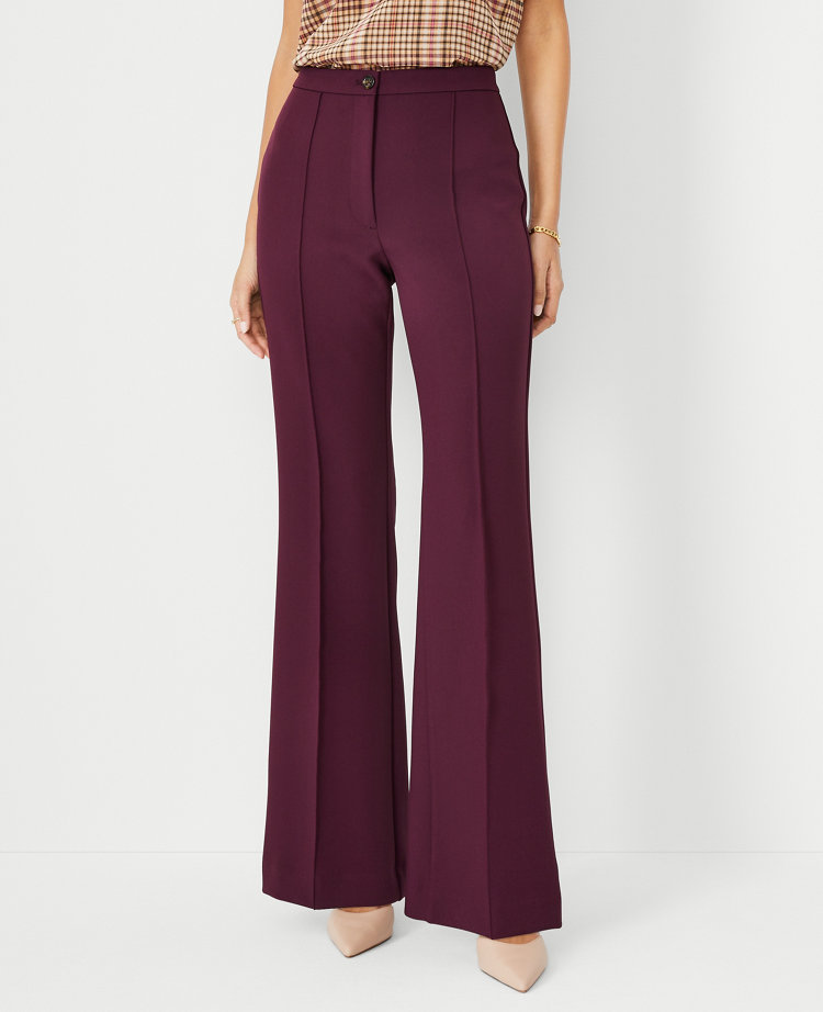 Women Satin Flared Pants Faux Ice Silk Trousers Bell-bottoms High Waist