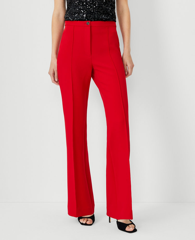 Going High Stretchy Knit Flared Pants - Red Aloha