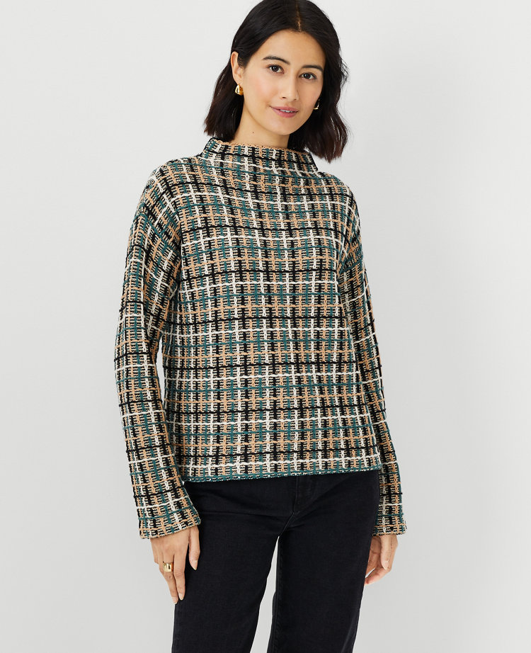 Petite Tweedy Funnel Neck Sweater