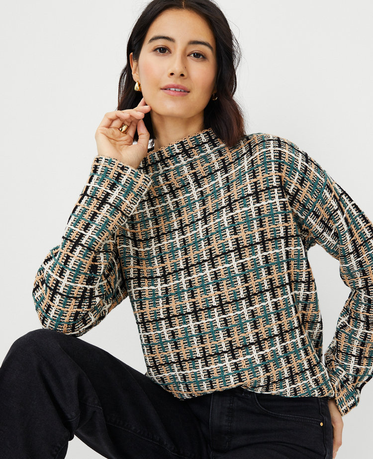 Petite Tweedy Funnel Neck Sweater