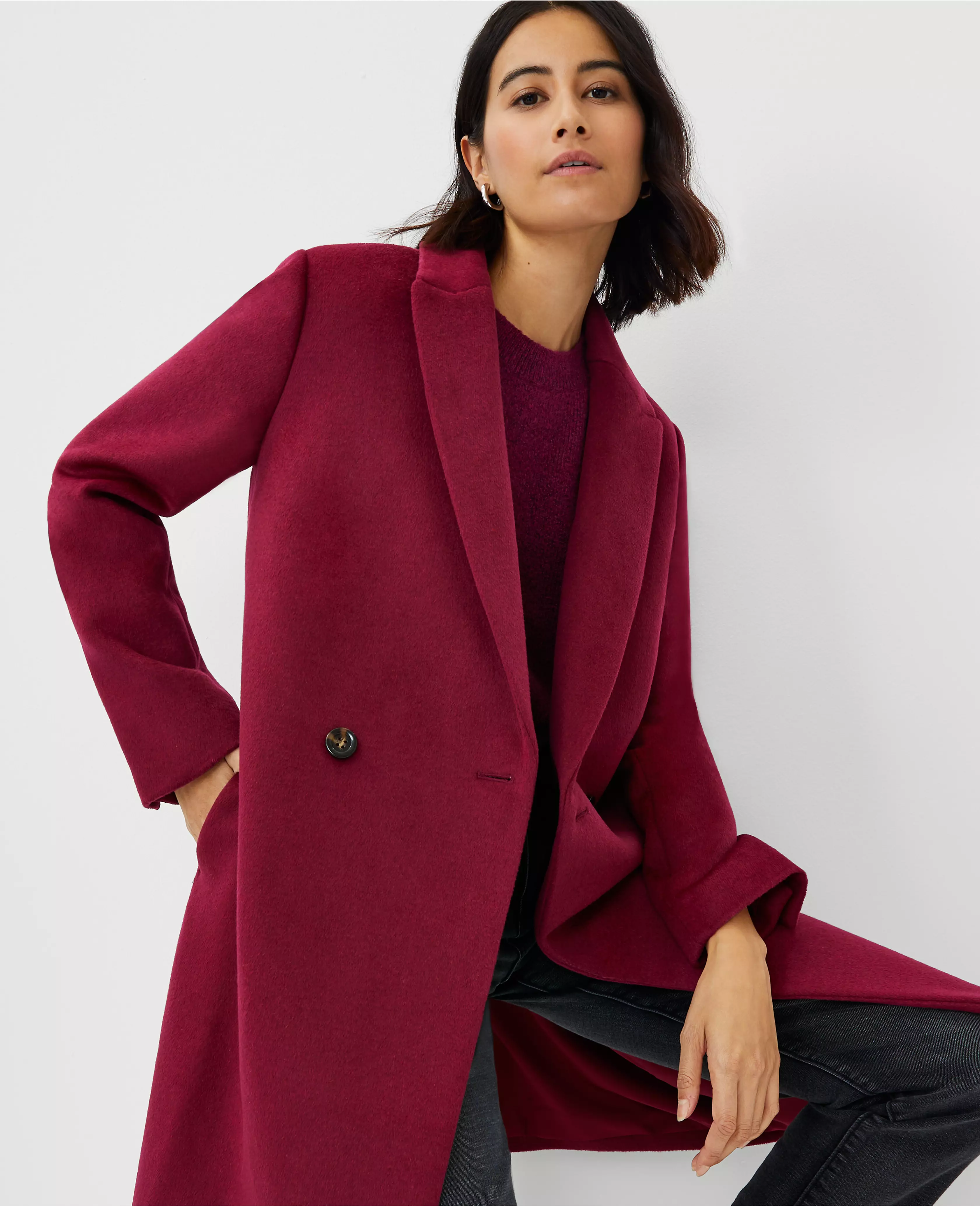 Petite Wool Blend Double Breasted Coat