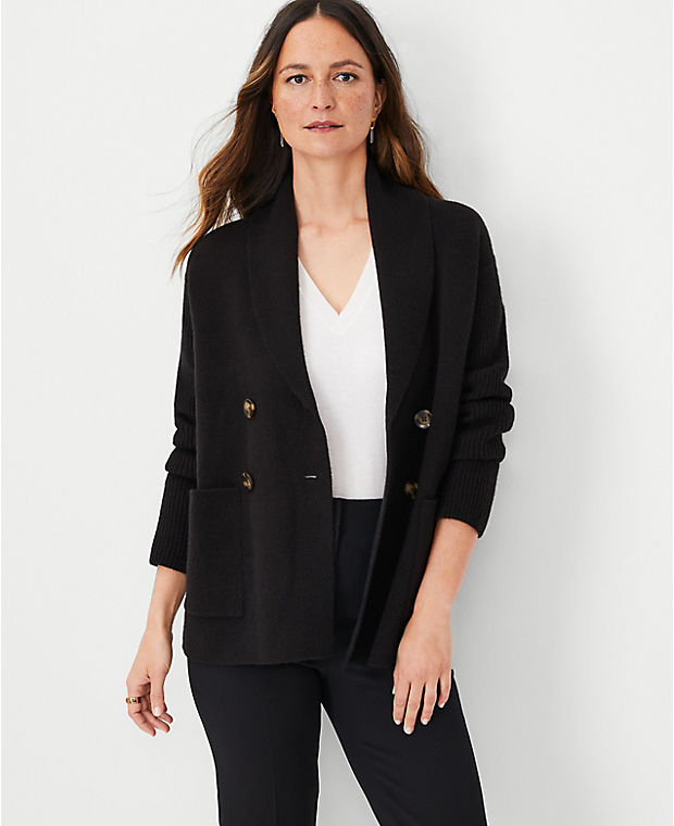 Petite Shawl Collar Double Breasted Sweater Jacket