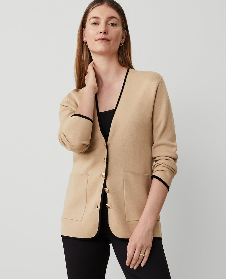 Tipped V-Neck Sweater Blazer carousel Product Image 1