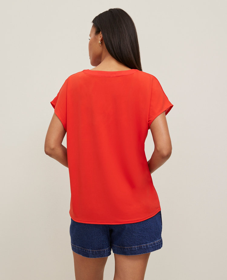 Petite Mixed Media Pleat Front Top