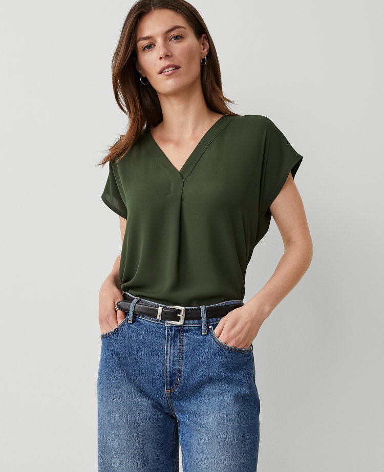 Petite Mixed Media Pleat Front Top carousel Product Image 1