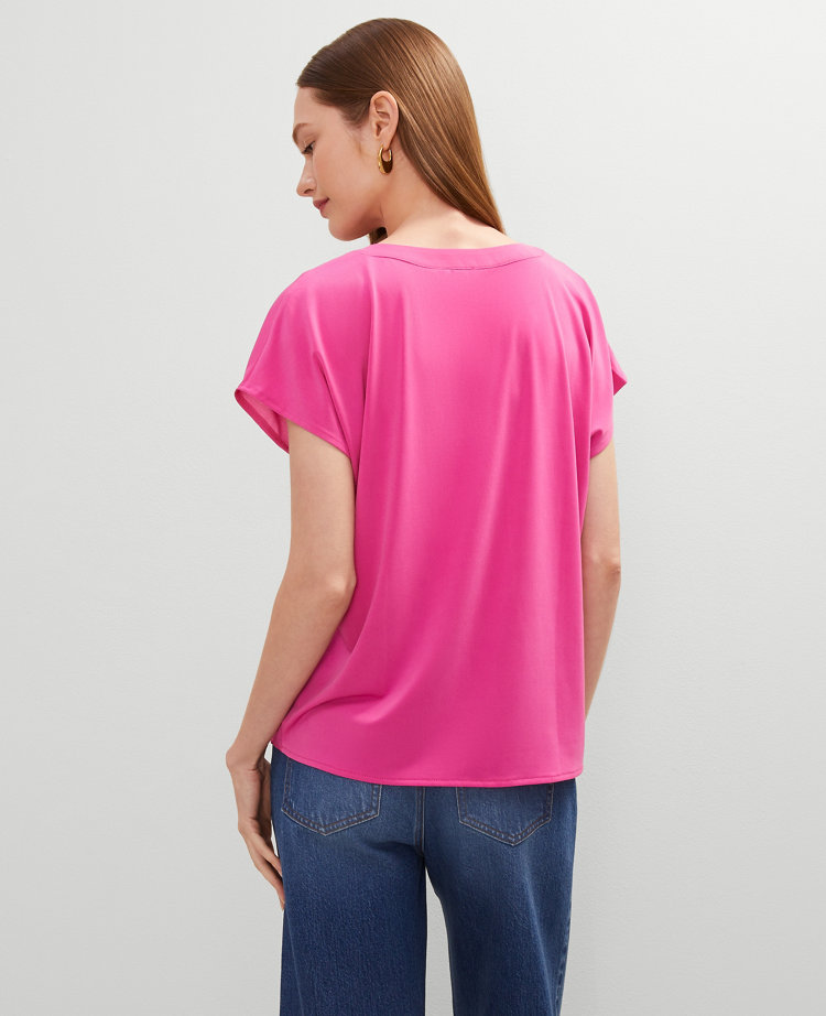 Petite Mixed Media Pleat Front Top