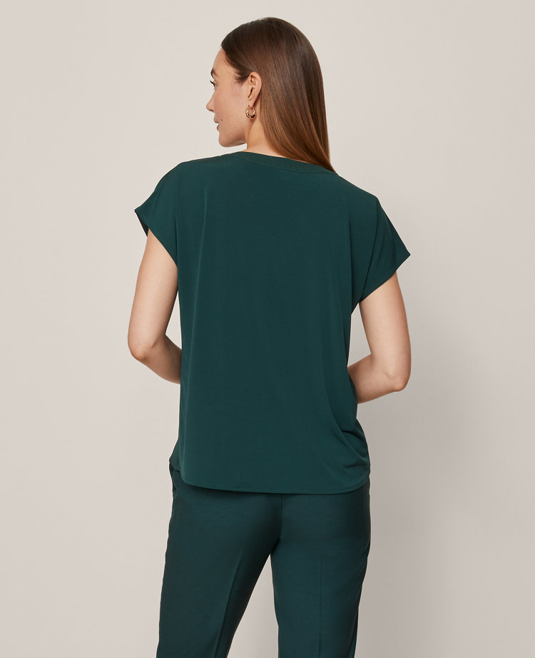 Petite Mixed Media Pleat Front Top