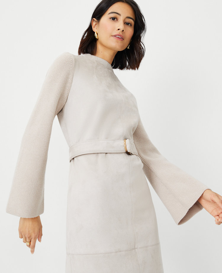 Petite Faux Suede Mixed Media Sweater Dress