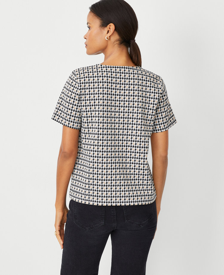 Ann Taylor Houndstooth Crew Neck T-Shirt Tan Multi Women's