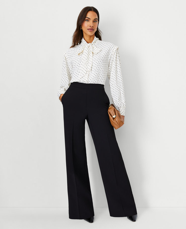 High Waisted Flared Trousers in Black Crepe Ready To Ship – The