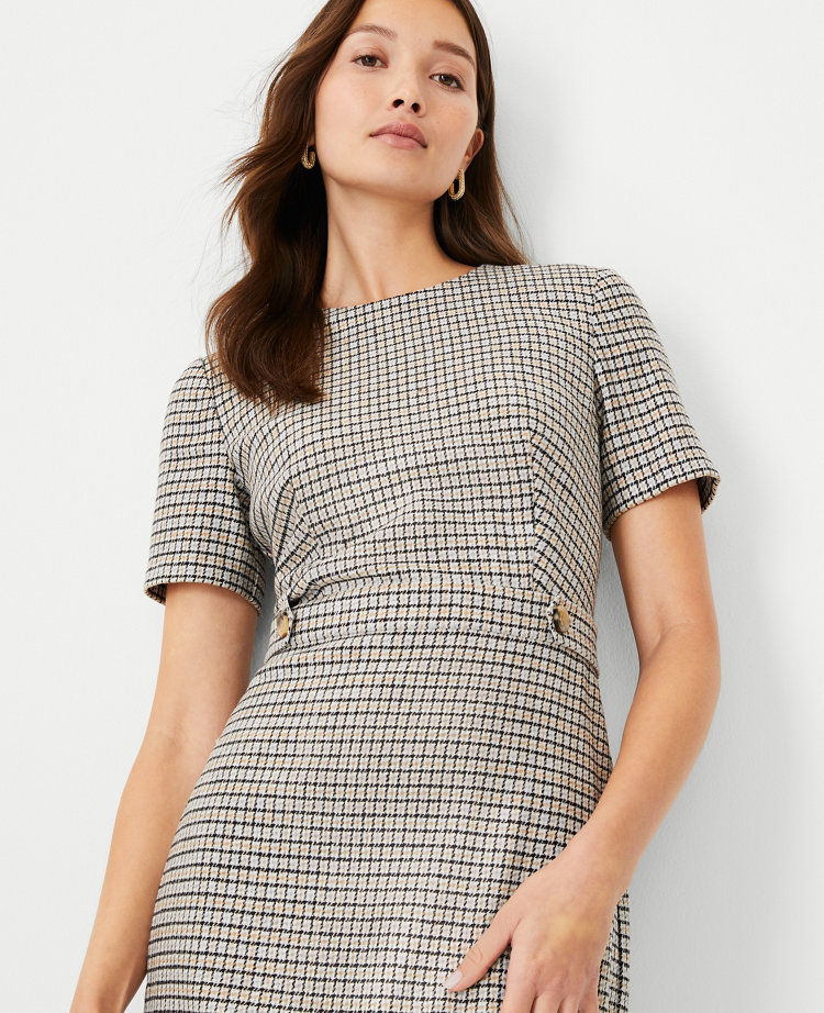 Micro Check Button Tab Shift Dress