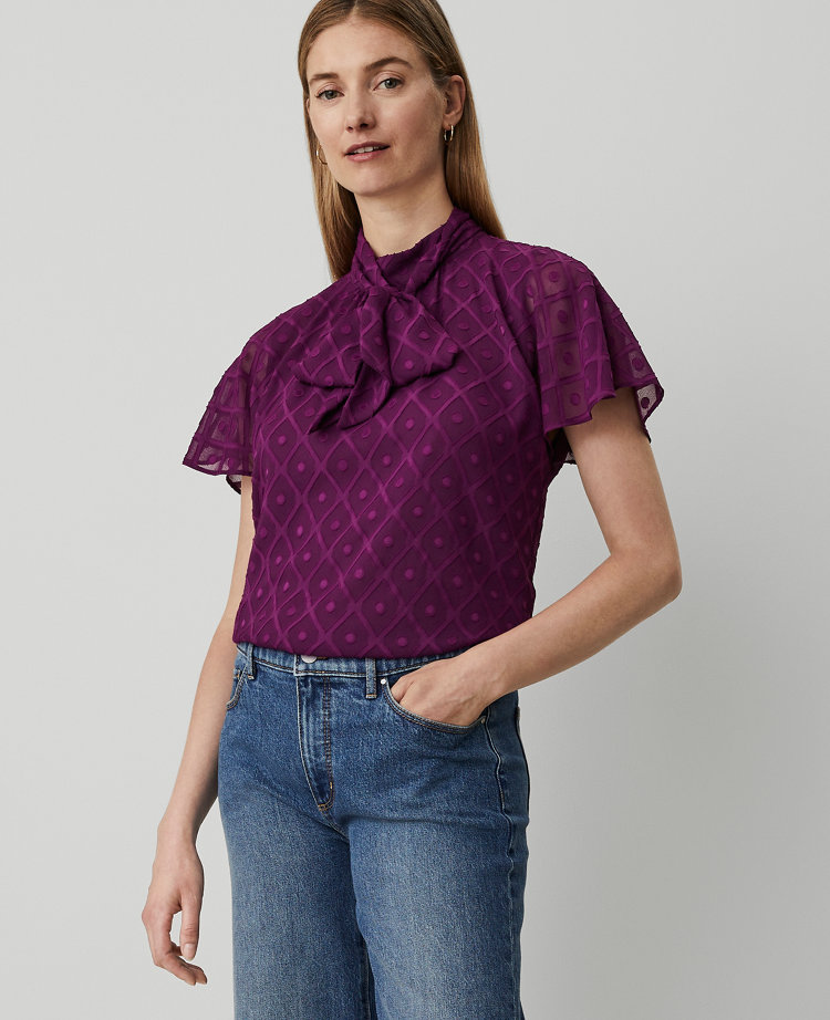 Ann Taylor Mock Neck Bow Top Pulsar Purple Women's