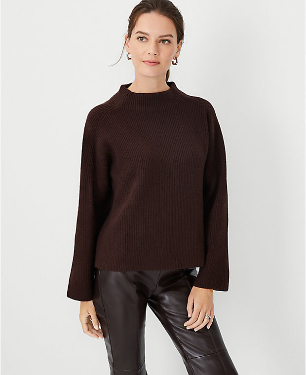 Petite Ribbed Relaxed Funnel Neck Sweater