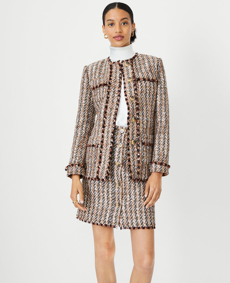 Petite Metallic Fringe Tweed Jacket