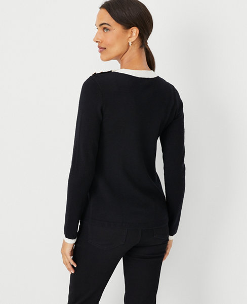 Tipped Shoulder Button Sweater Tee