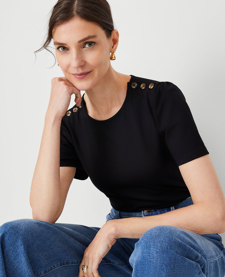 Petite Flutter Sleeve Shoulder Button Top