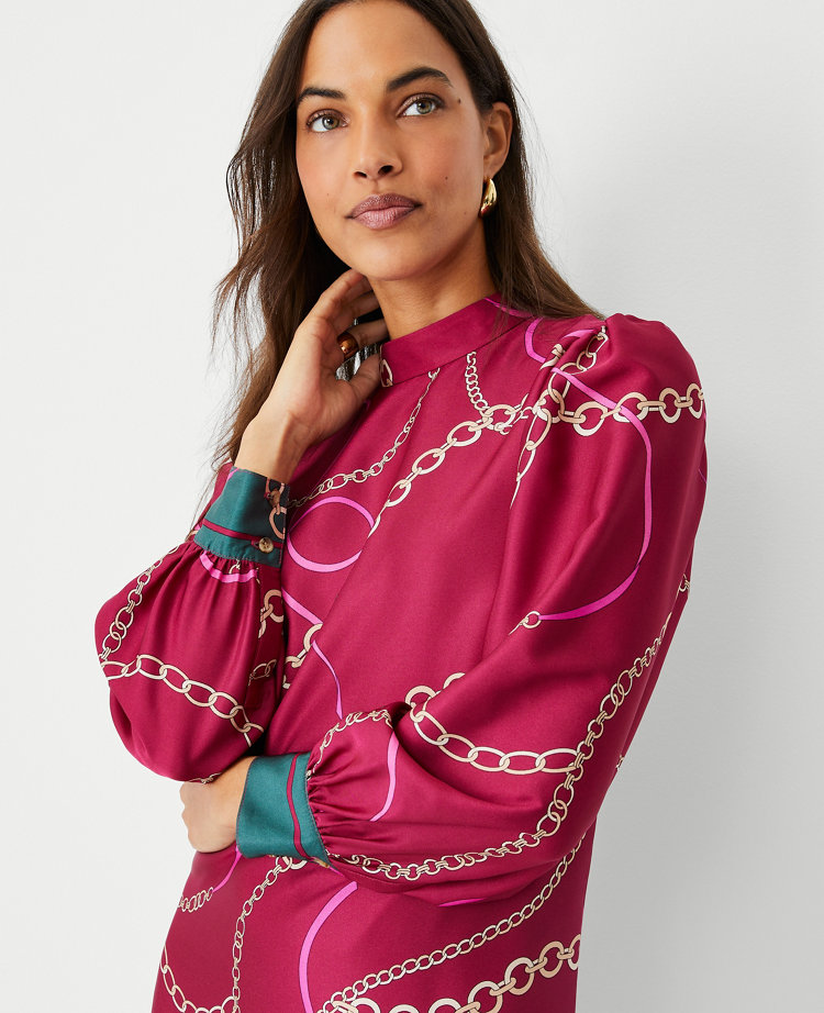 Petite Chain Print Mock Neck Shift Dress