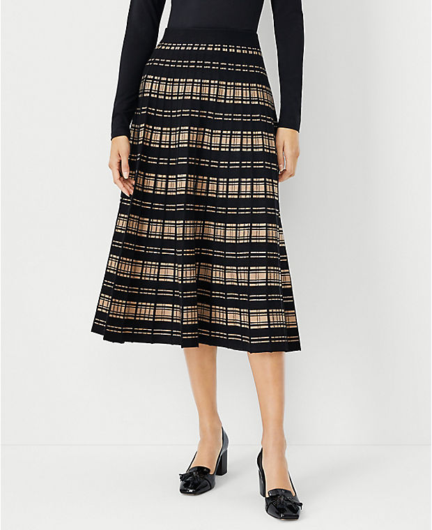 Petite Plaid Stitched A-Line Skirt
