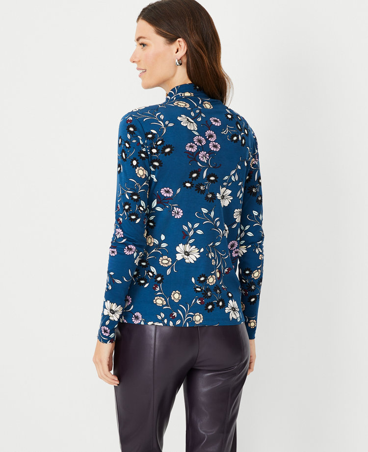 Women's Floral Turtleneck Top - Off-White