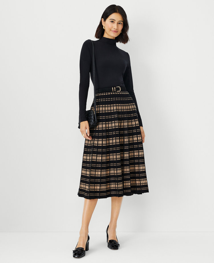 Plaid Stitched A-Line Skirt